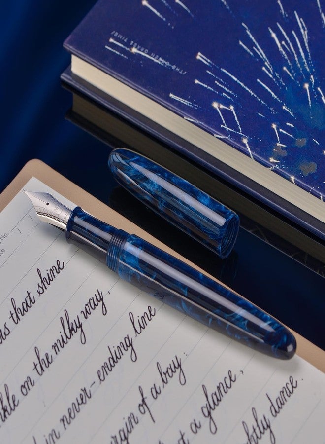 Asvine C80 Fountain Pen #8 Extra Fine Nib Large Handcraft Pen with Converter Pen Box Collection Set (Galaxy Blue) - Image 3